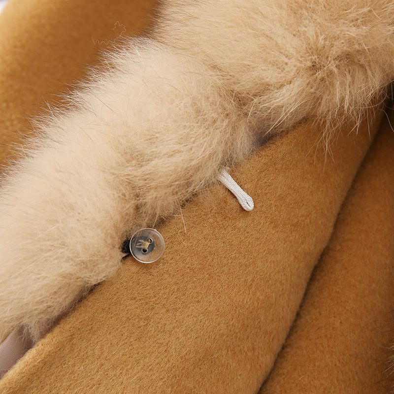 Cashmere Trench Coat Detachable Real Fur Long Collar