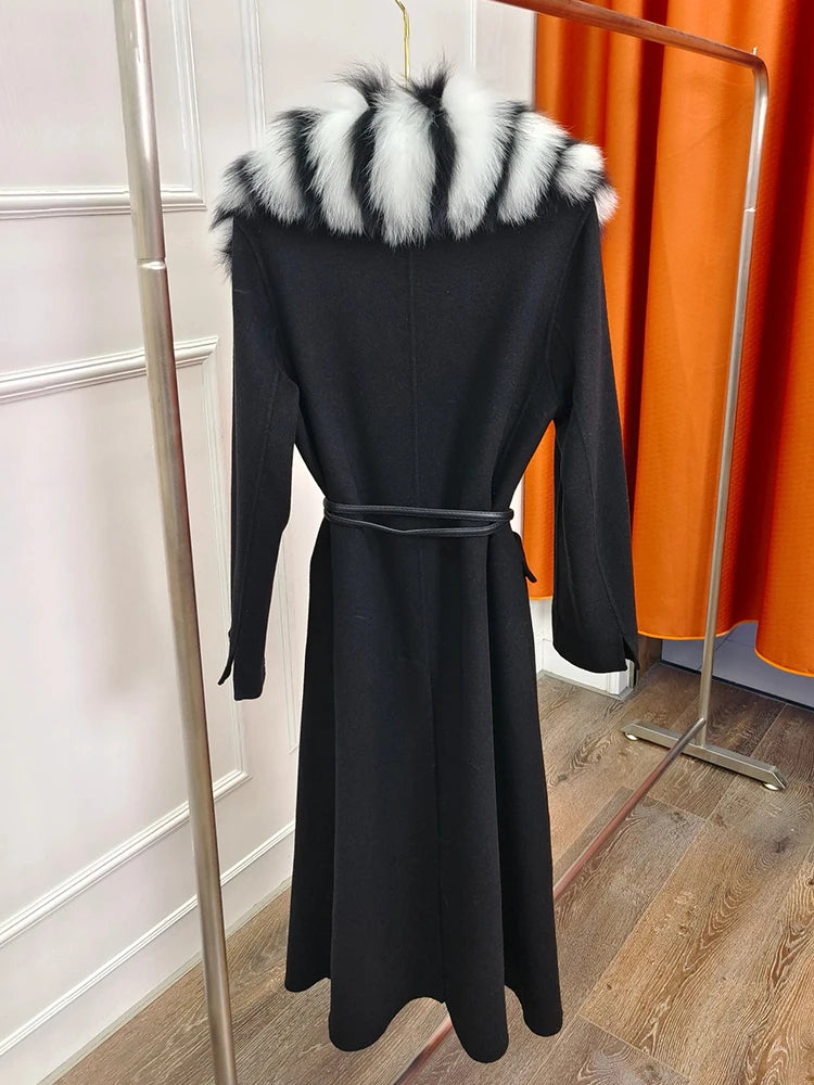 Cashmere Wool Long Coats Real Fur Collar