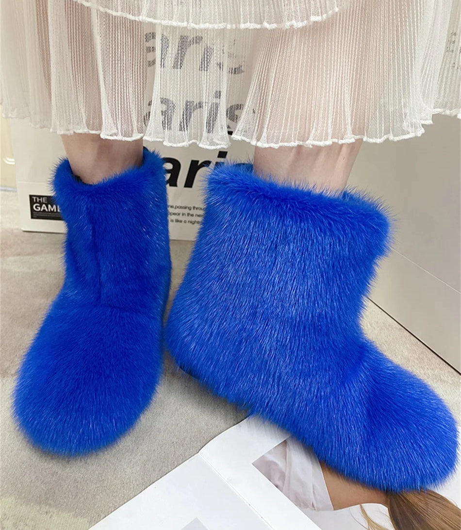 Real Mink Fur Boots Snow Boots