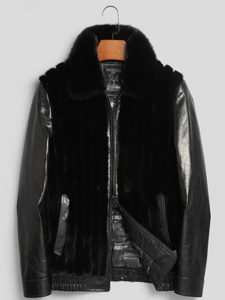 Genuine Leather Down Coat Real Mink Fur