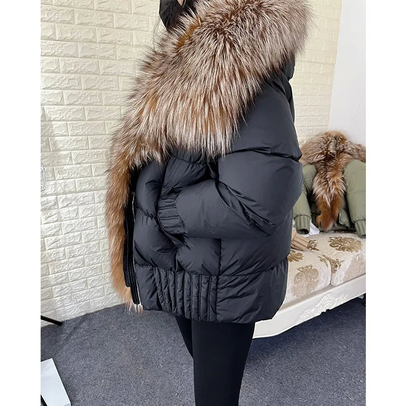 Duck Down Puffer Coats Real Fur Collar Parka