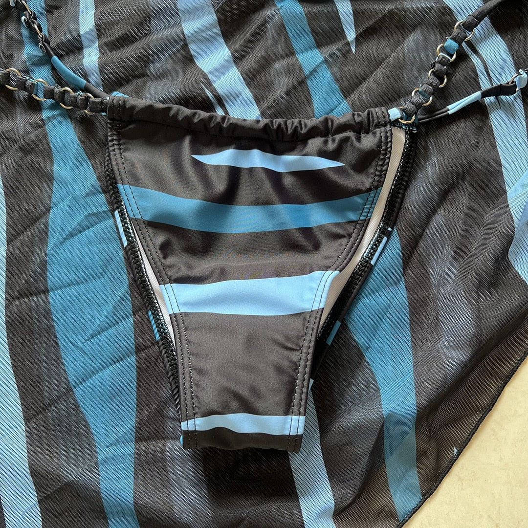 Printed Wrap Around Bikini Set & Mini Skirt