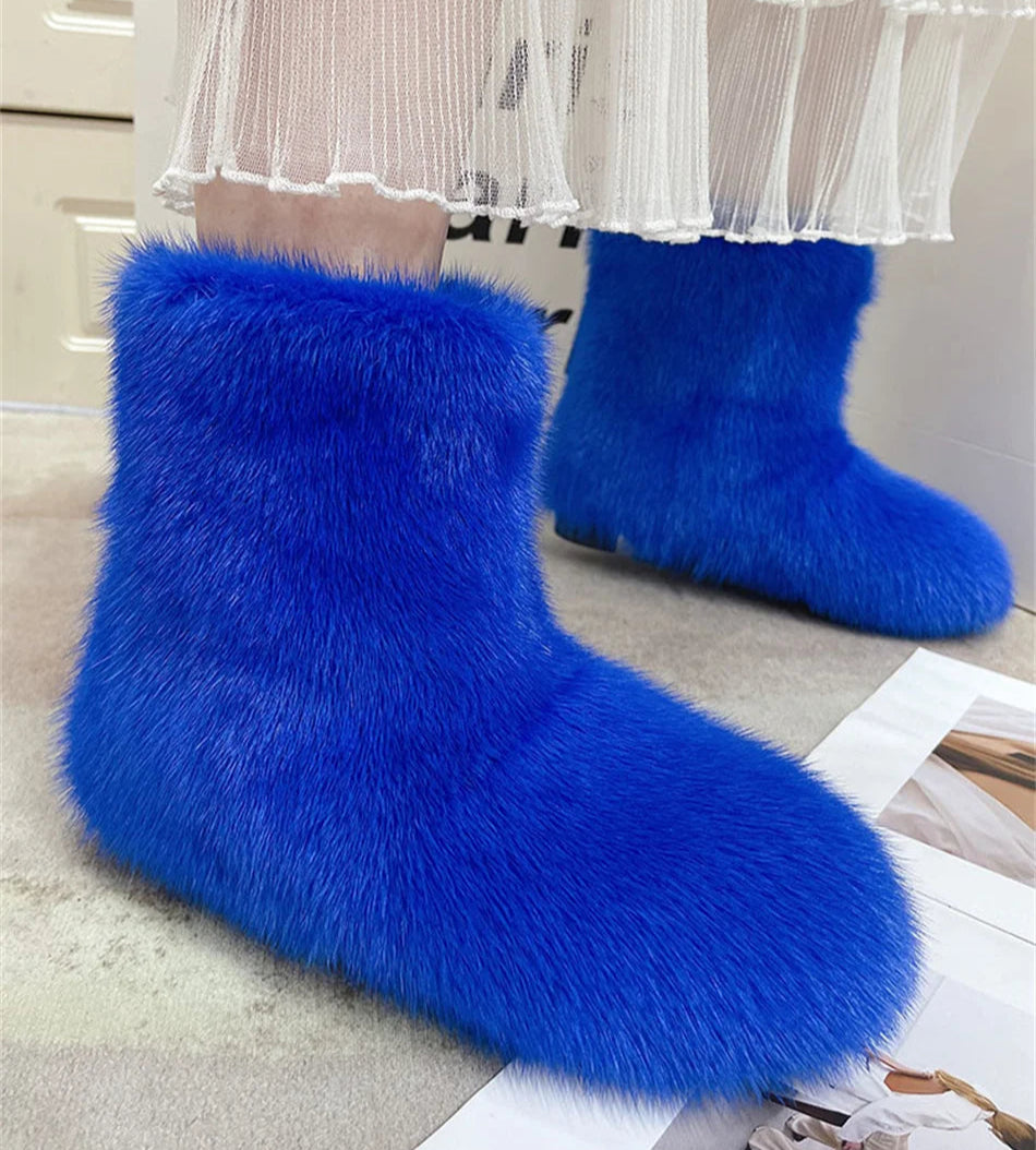 Real Mink Fur Boots Snow Boots