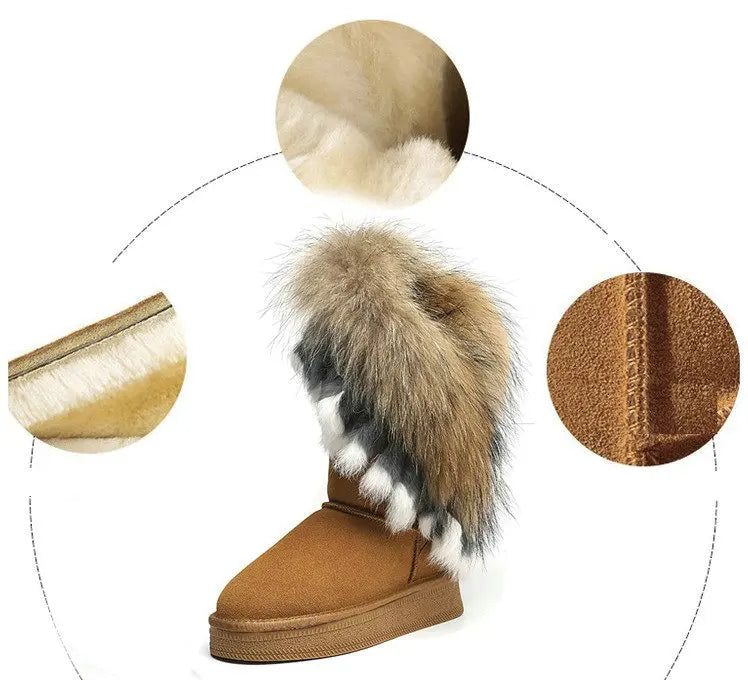 Genuine Leather Snow Boots Real Fur