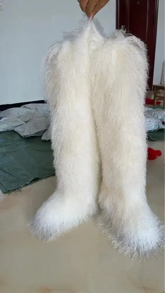 Fluffy Long Mongolian Real Fur Boots