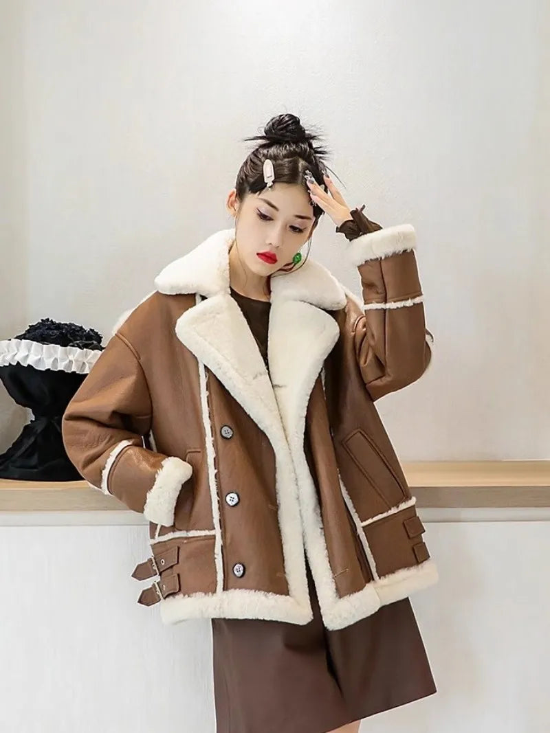 Genuine Leather Coats Real Shearling Fur Lining