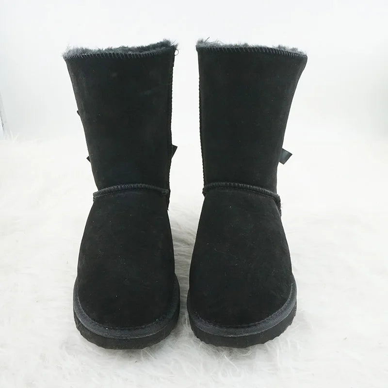 Genuine Leather Snow Boots Two Back Bow