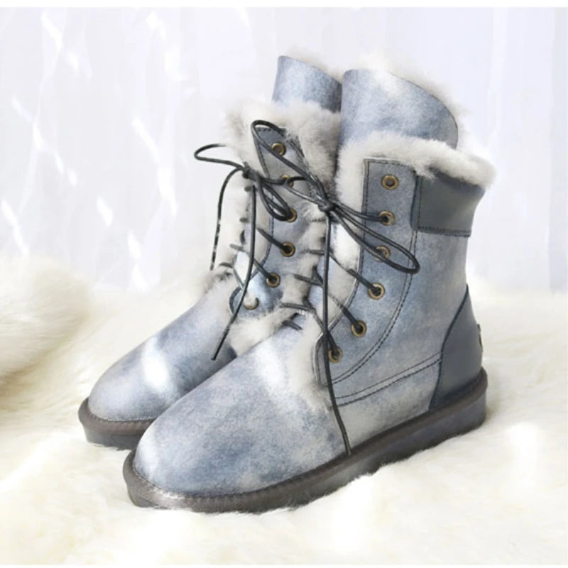 Waterproof Genuine Leather Wool Snow Boots