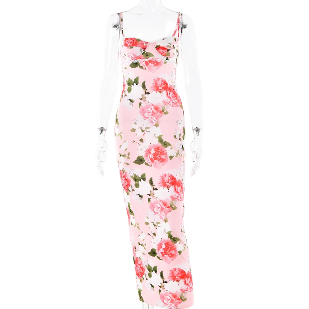 Floral Print Sleeveless Backless Maxi Dress