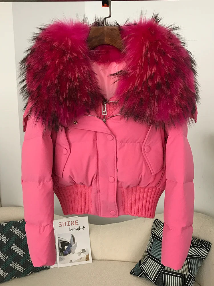 Real Fur Collar Duck Down Short Jackets