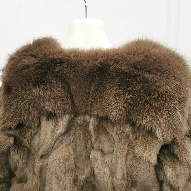 Short Fluffy Natural  Big Collar Fox Fur Coats