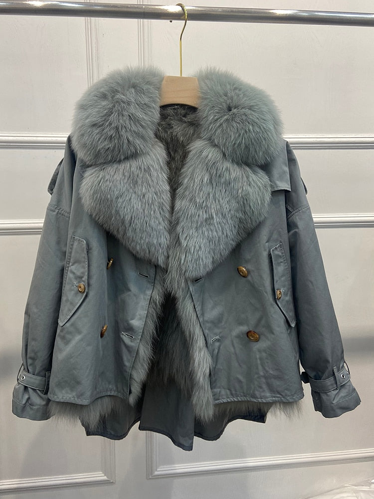 Real Fur Collar & Rabbit Fur Lining Oversize Coats