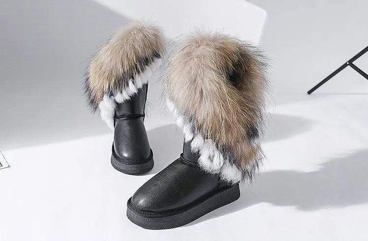 Genuine Leather Snow Boots Real Fur