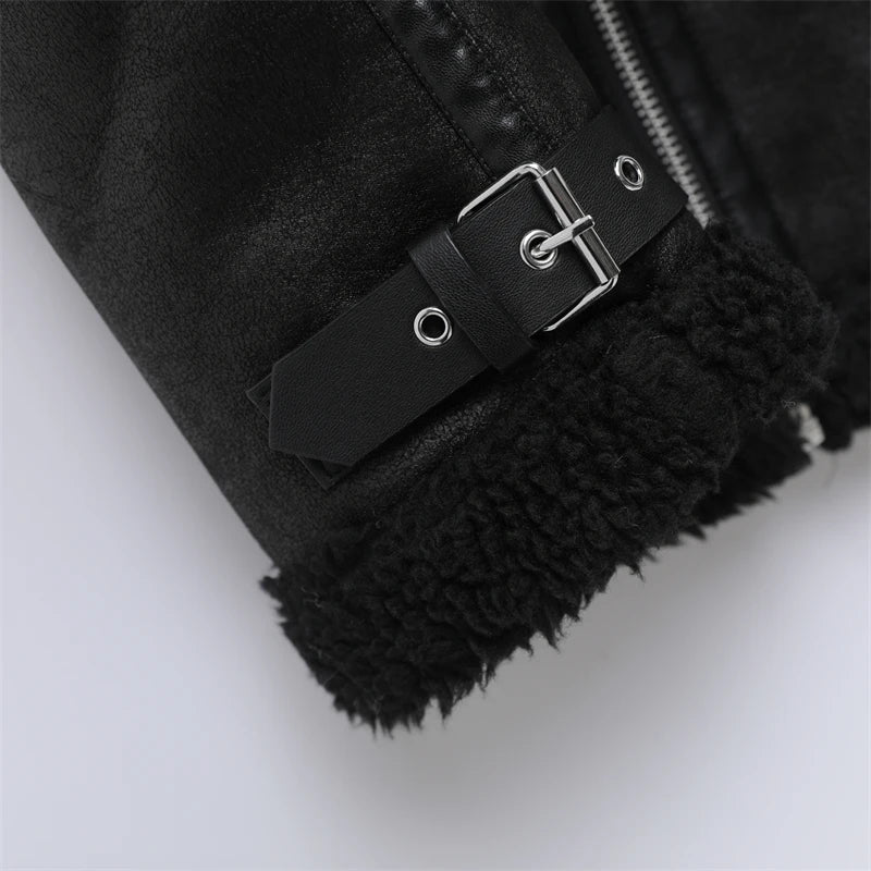 Moto PU Jackets Faux Fur Fleece