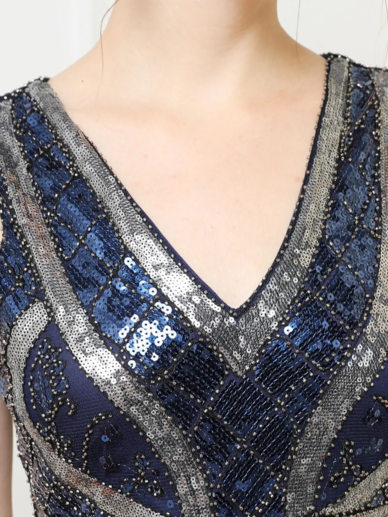 Blue Sequin Vintage Style Tassel Dress