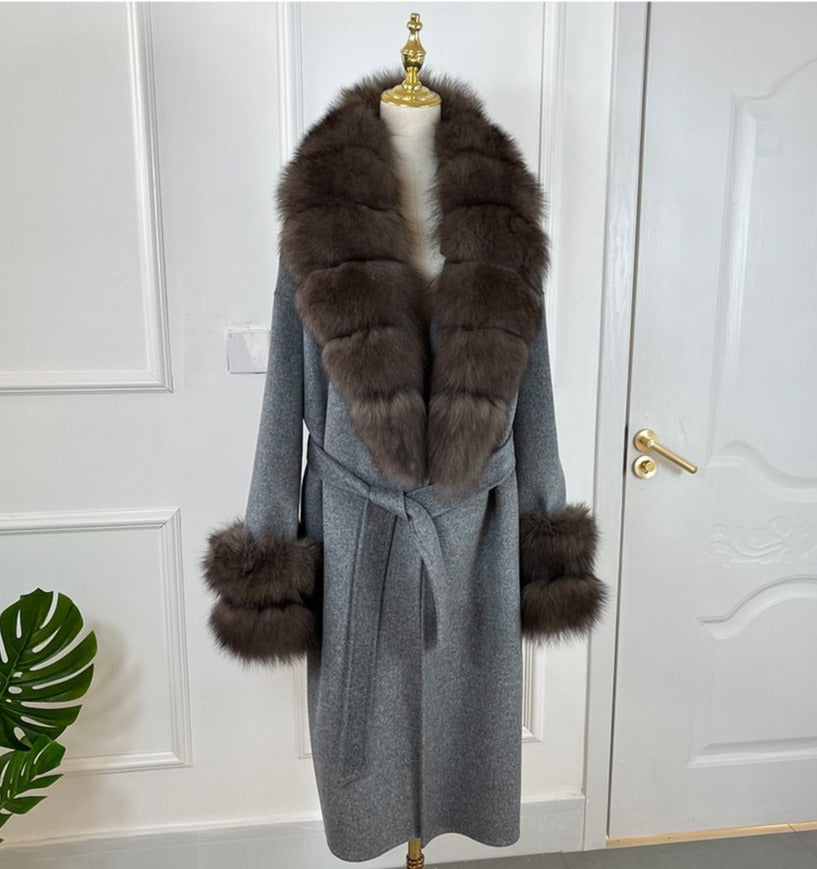 Long Cashmere Real Fur Collar & Cuffs