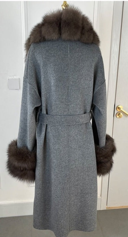 Long Cashmere Real Fur Collar & Cuffs