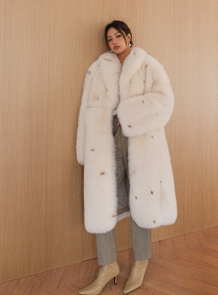 Luxury Polka Dot Real Fox Fur Long Coats