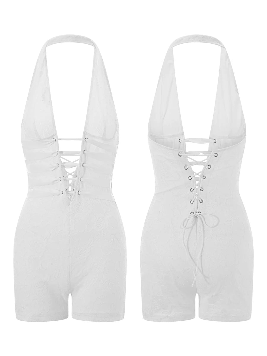 Deep V Backless Halter Rompers