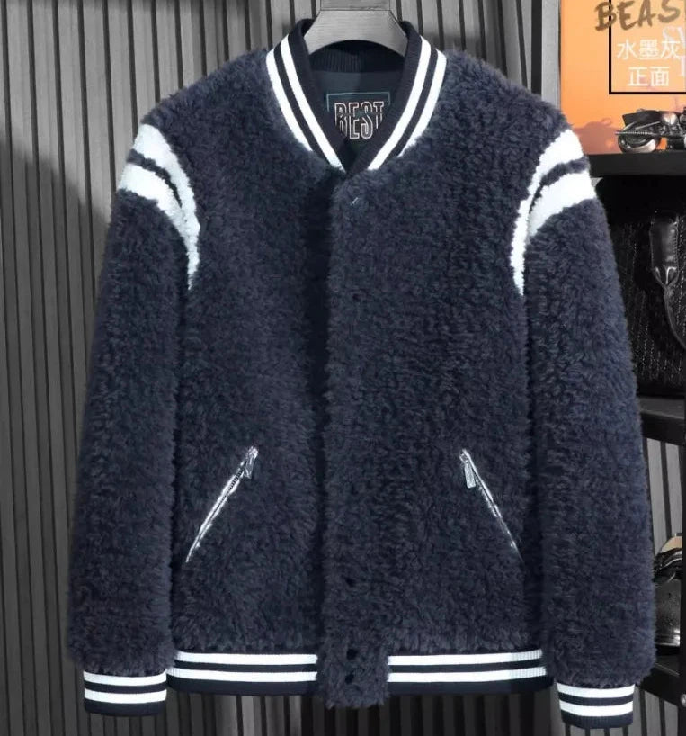 Cashmere Shearling Fur Baseball Wool Coats