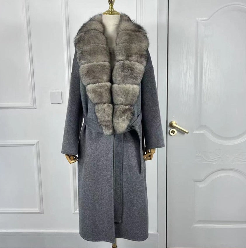 Long Cashmere Big Real Fur Collar