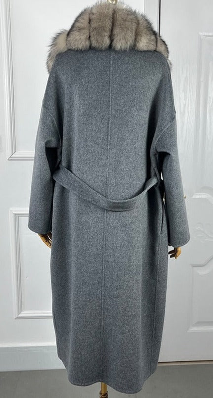 Long Cashmere Big Real Fur Collar