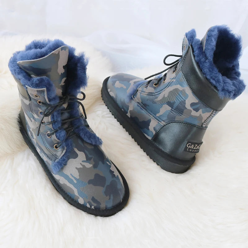 Waterproof Genuine Leather Wool Snow Boots