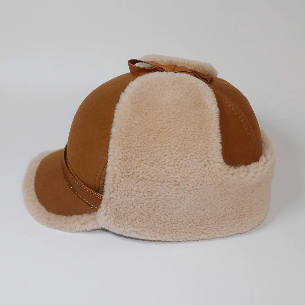 Genuine Leather Shearling Earflaps Bomber Hats