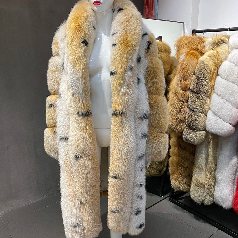 Luxury Polka Dot Long Real Fur Coats