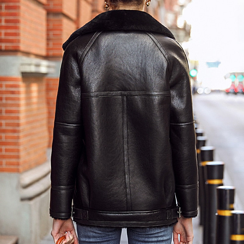 Genuine Leather Jackets Real Shearing Fur Lining