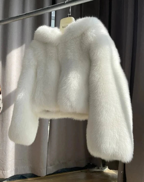 Luxury Natural Hooded Real Fox Fur Coats