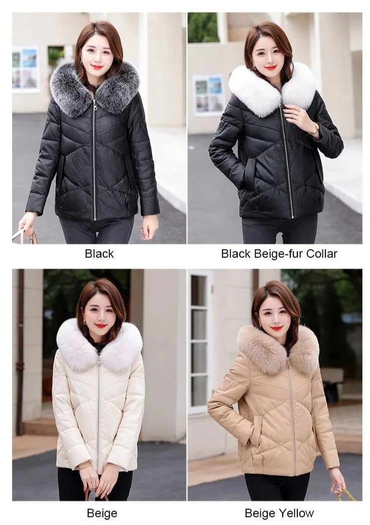 Leather Jackets Duck Down Hooded Real Fur