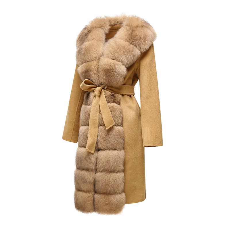 Cashmere Trench Coat Detachable Real Fur Long Collar