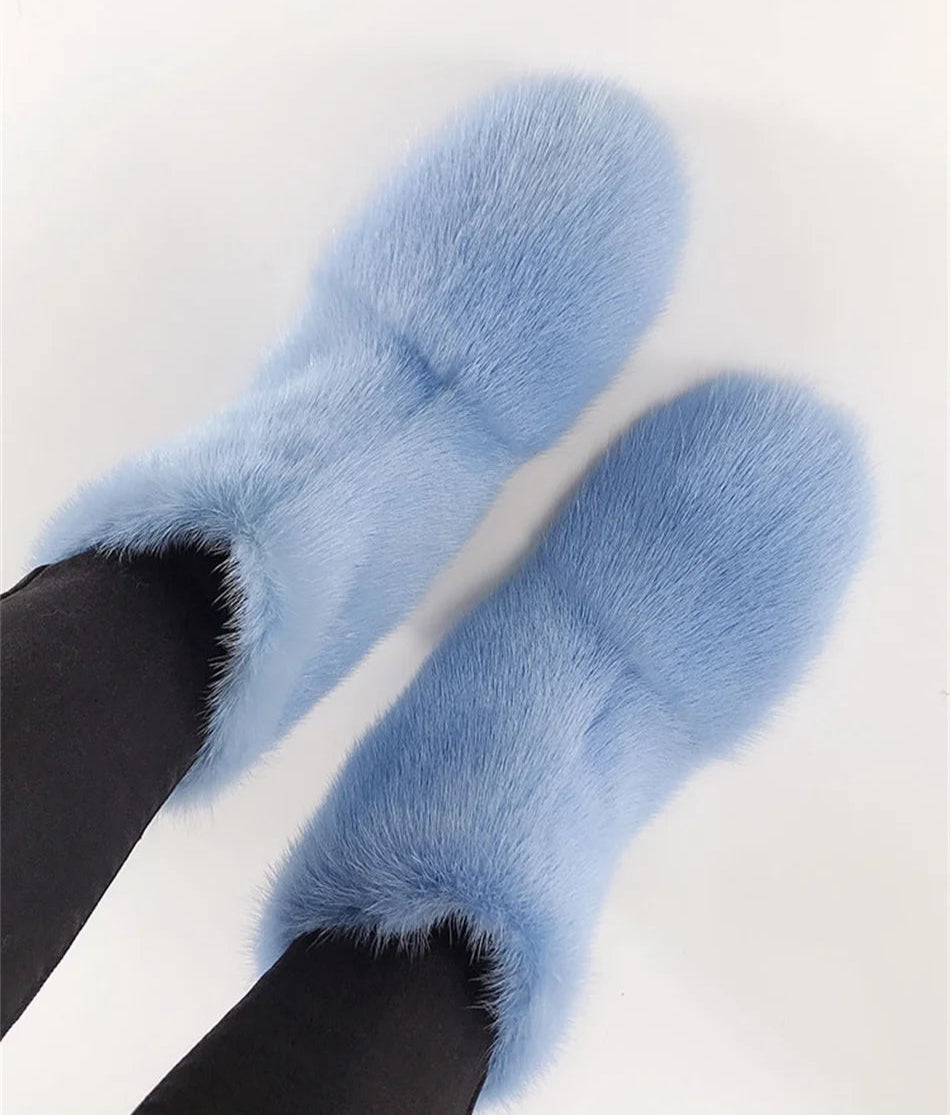 Real Mink Fur Boots Snow Boots