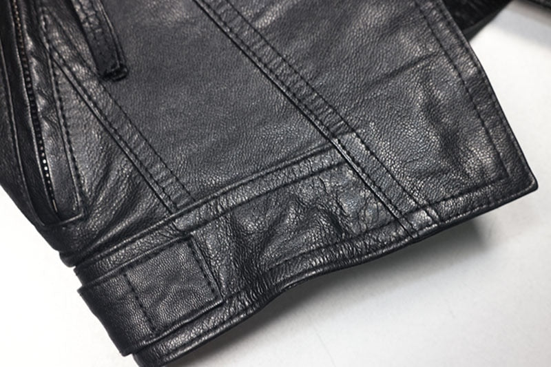 Genuine Leather Short Slim Moto Jacket