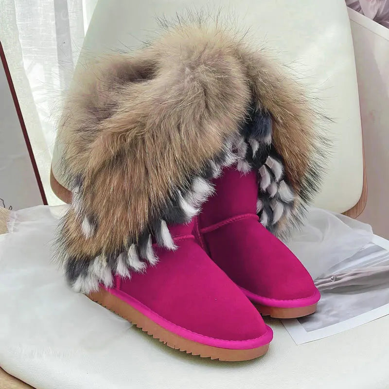 Genuine Leather Snow Boots Real Fur