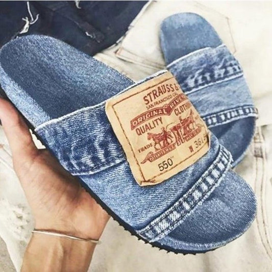 Denim Non-slip Flat Slippers Slides
