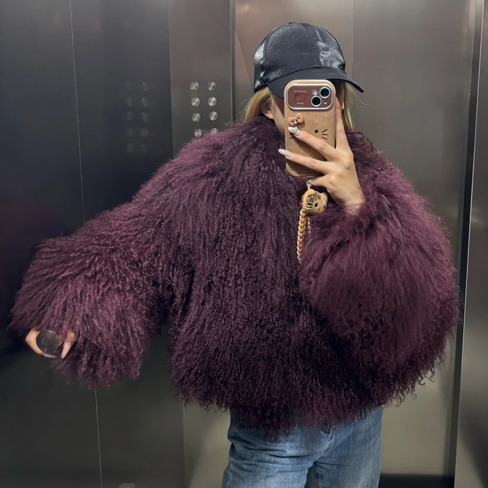 Cropped Real Mongolian Sheep Fur Coats