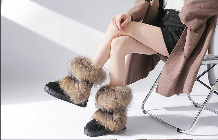 Genuine Leather Waterproof Snow Boots Real Fur