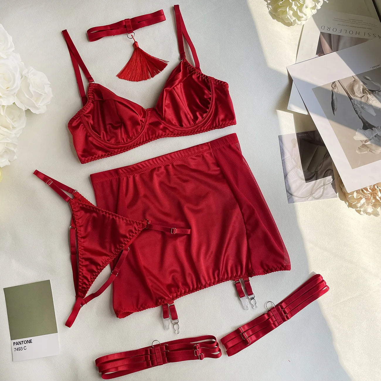 Satin Lingerie 5-Piece Sets