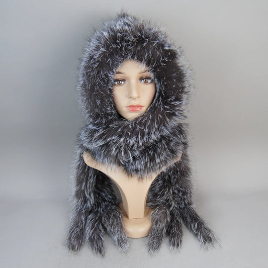 Knitted Real Fur Scarf Hoods