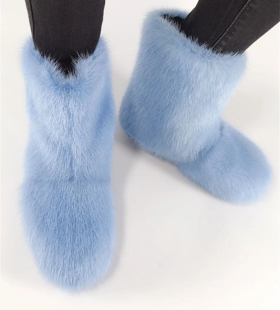 Real Mink Fur Boots Snow Boots