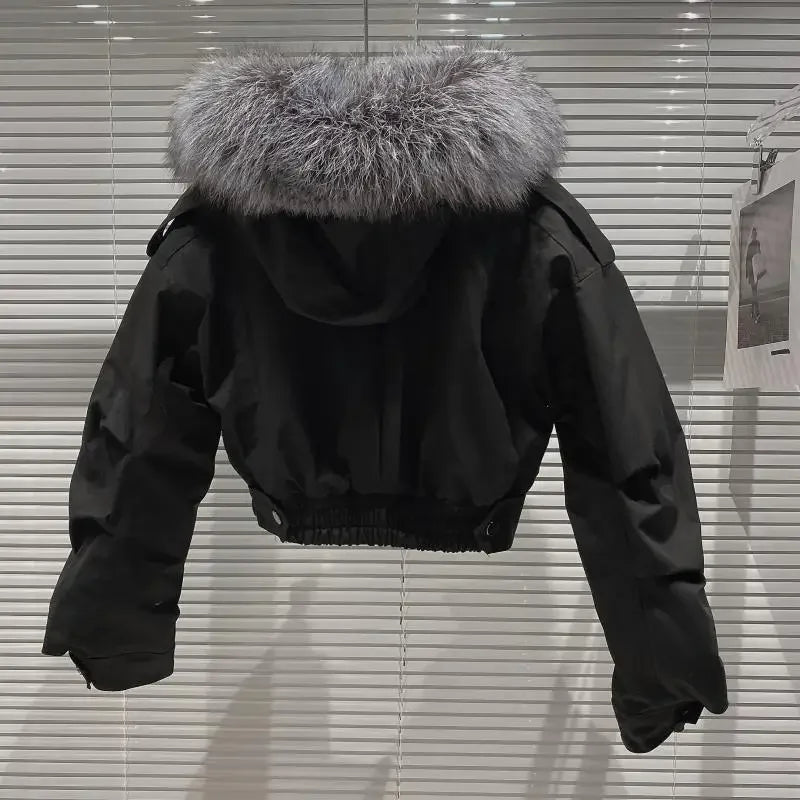 Real Fur Collar & Liner Multi Pocket Crop Coats