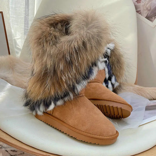 Genuine Leather Snow Boots Real Fur