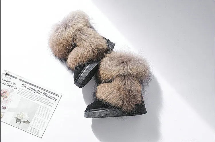 Genuine Leather Waterproof Snow Boots Real Fur