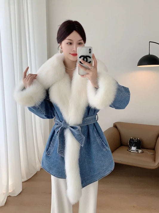 Fox Fur Collar Goose Down Liner Denim Jackets