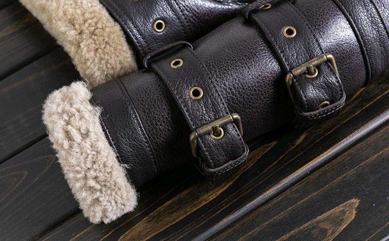 Double Collar Genuine Leather Coats Real Fur Shearling