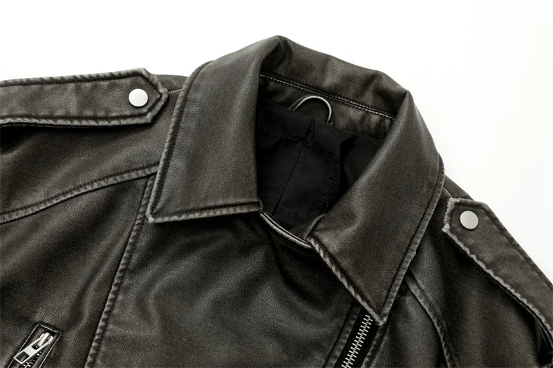 Short Moto PU Leather Jackets with Belt