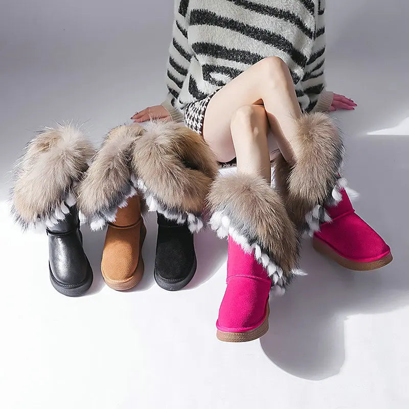 Genuine Leather Snow Boots Real Fur