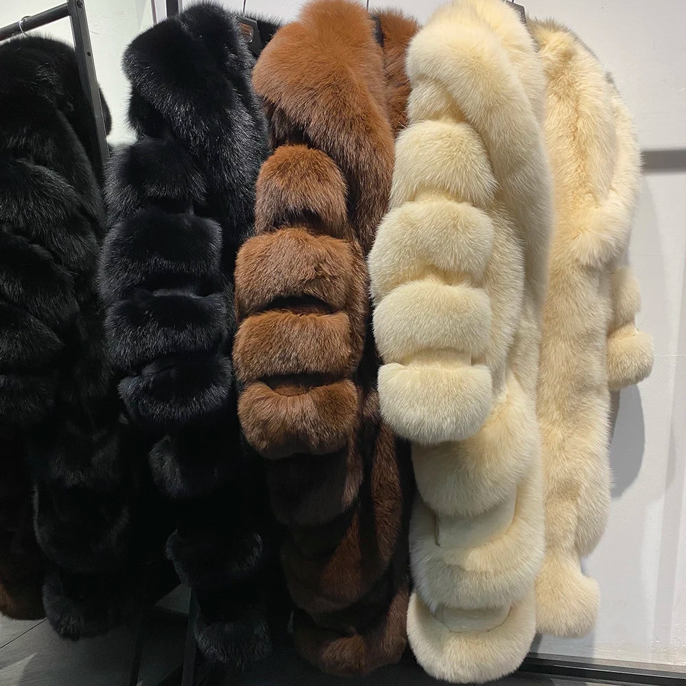 Luxury Pattern Long Real Fur Coats